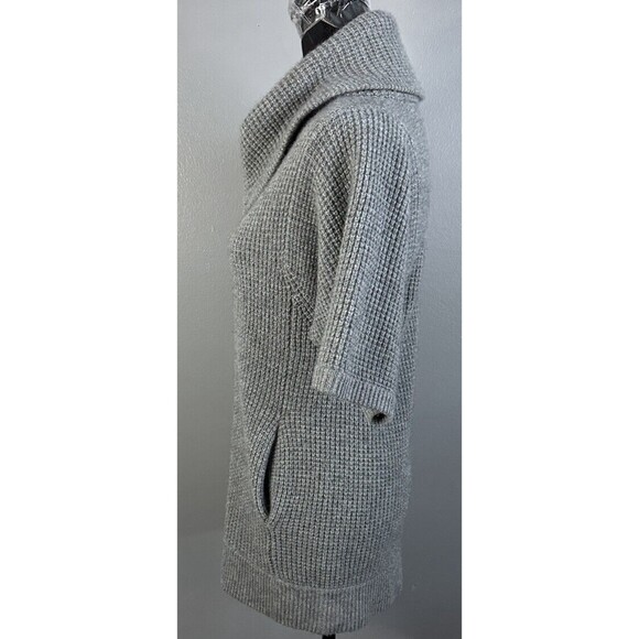 Lord & Taylor Cashmere Sweater Grey Short Sleeve Full Zip Front Cowl Neck Sz XS - Picture 2 of 5